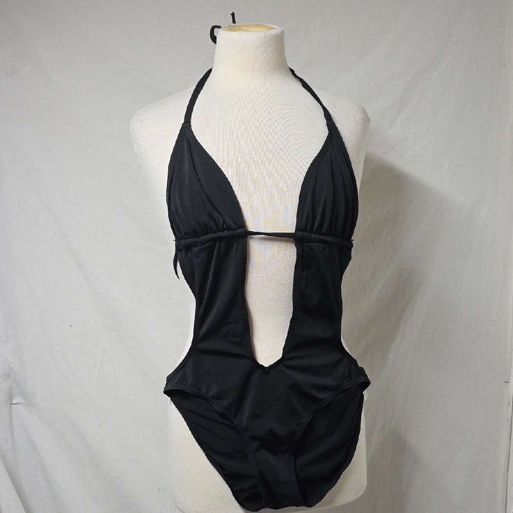 Xhilaration Elegant Black Halter One-Piece Swimsuit Small